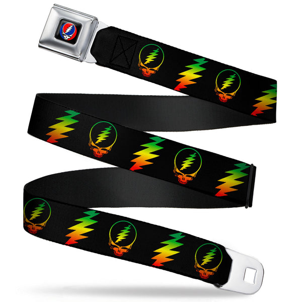 buckle down Steal Your Face Seatbelt Belt - Steal Your Face w/Lightning Bolt Repeat Black/Rasta Webbing