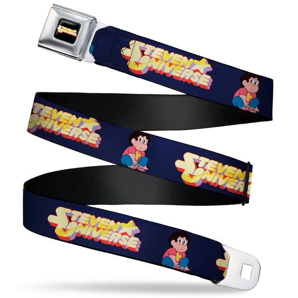 buckle down STEVEN UNIVERSE Title Logo Full Color Black Seatbelt Belt - STEVEN UNIVERSE Sitting Pose and Title Logo Navy Blue Webbing