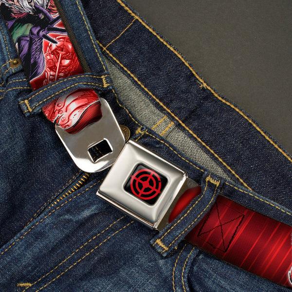 Buckle Down Suicide Squad Target Full Color Black/Red Seatbelt Belt - 5-Suicide Squad Villains Group Reds Webbing