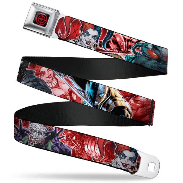buckle down Suicide Squad Target Full Color Black/Red Seatbelt Belt - 5-Suicide Squad Villains Group Reds Webbing