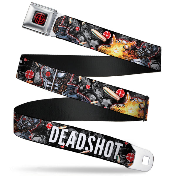 buckle down Suicide Squad Target Full Color Black/Red Seatbelt Belt - DEADSHOT Face/Pose/Targets/Bullets Webbing