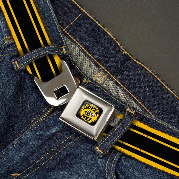 Buckle Down SUPER BEE Logo Full Color Black Yellow White Seatbelt Belt - SUPER BEE Logo/Stripes Black/Yellow/White Webbing