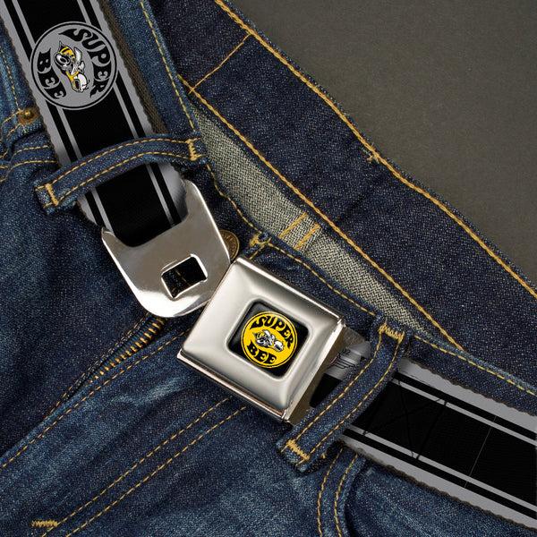 Buckle Down SUPER BEE Logo Full Color Black Yellow White Seatbelt Belt - SUPER BEE Logo/Stripes Black/Gray/Yellow/White Webbing