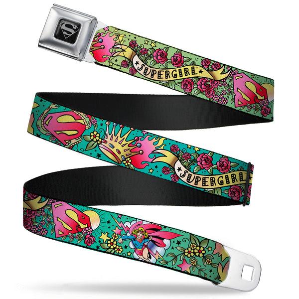 buckle down Superman Black Silver Seatbelt Belt - Supergirl Tattoo Scene Webbing
