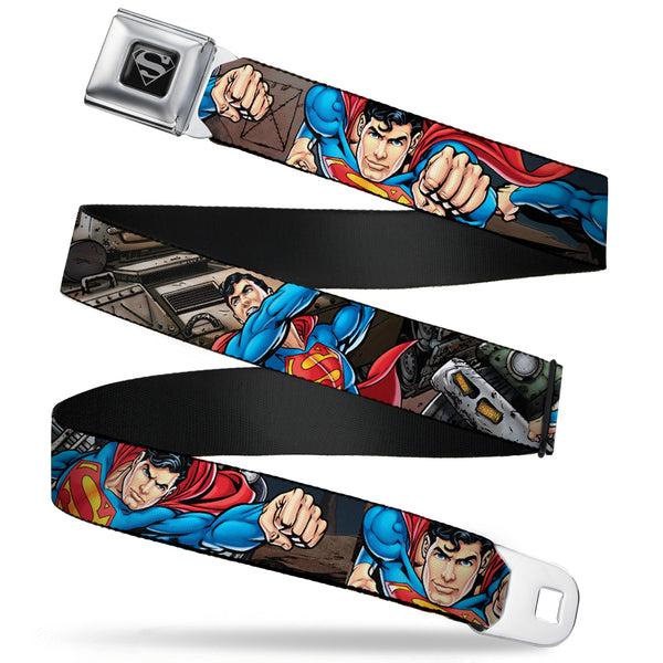 buckle down Superman Black Silver Seatbelt Belt - Superman Metropolis Face-Off Webbing