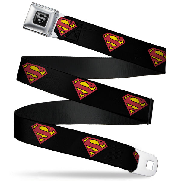 buckle down Superman Black Silver Seatbelt Belt - Superman Shield Black Webbing