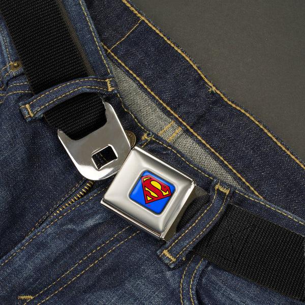 Buckle Down Superman Full Color Blue Seatbelt Belt - Black Webbing