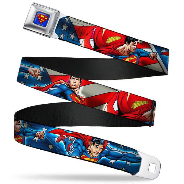 buckle down Superman Full Color Blue Seatbelt Belt - Superman Action Poses/Stars & Stripes Webbing