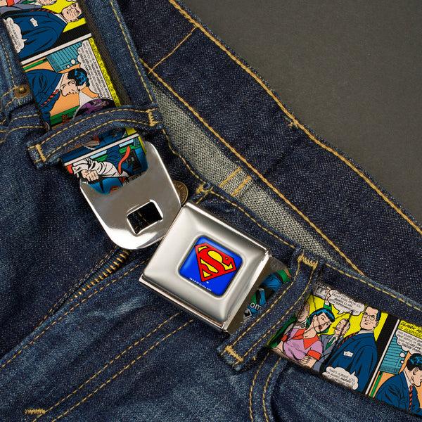 Buckle Down Superman Full Color Blue Seatbelt Belt - Superman Comic Panels Webbing