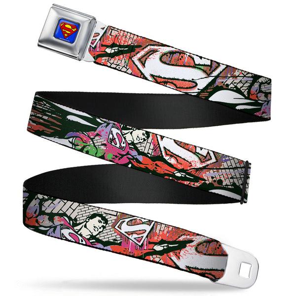 buckle down Superman Full Color Blue Seatbelt Belt - Superman Color Flying Bricks Scene Webbing