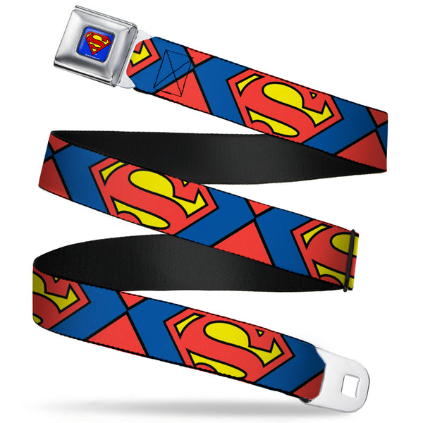 buckle down Superman Full Color Blue Seatbelt Belt - Superman Shield CLOSE-UP Blue/Red/Yellow Webbing