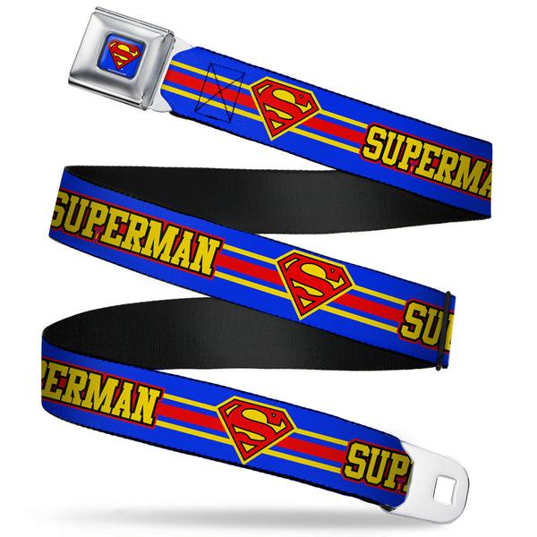 buckle down Superman Full Color Blue Seatbelt Belt - SUPERMAN/Shield Stripe Blue/Yellow/Red Webbing