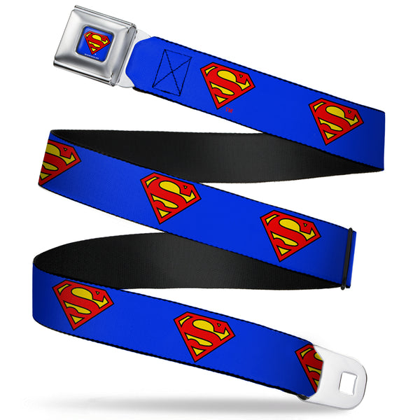 buckle down Superman Full Color Blue Seatbelt Belt - Superman Shield Blue Webbing