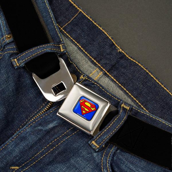 Buckle Down Superman Full Color Blue Seatbelt Belt - (W10200) Black Webbing