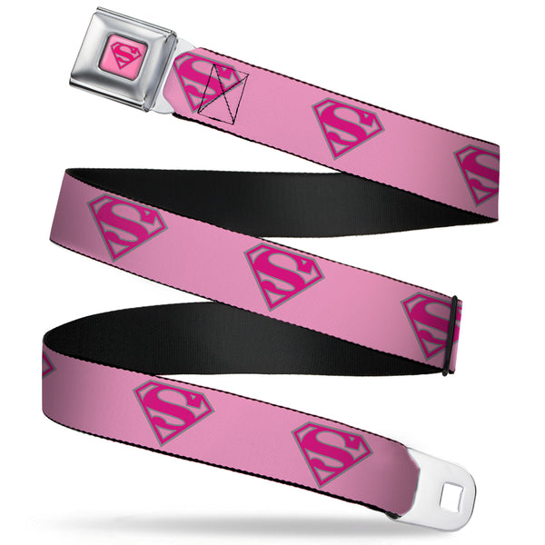 buckle down Superman Full Color Pink Seatbelt Belt - Superman Shield Pink Webbing