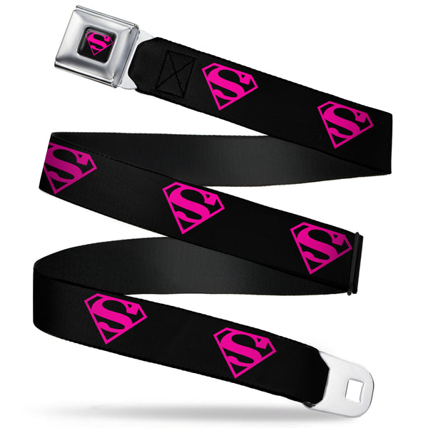 buckle down Superman Shield Full Color Black Hot Pink Seatbelt Belt - Superman Shield Black/Hot Pink Webbing