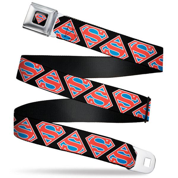 buckle down Superman Shield Full Color Black/White/Red/Blue Seatbelt Belt - Superman Shield Flip Americana Black/White/Red/Blue Webbing