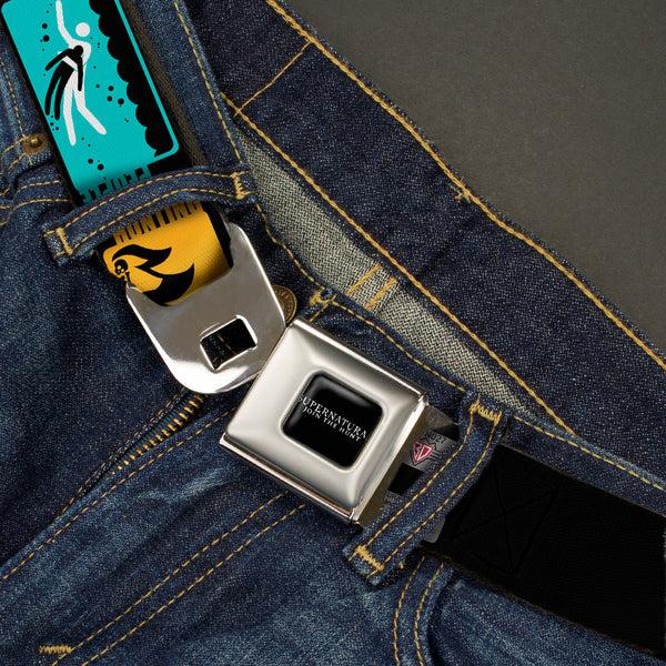 Buckle Down SUPERNATURAL-JOIN THE HUNT Full Color Black White Seatbelt Belt - Supernatural SAVING PEOPLE-HUNTING THINGS-FAMILY BUSINESS Blocks Black/Teal/Gold/Purple/White Webbing