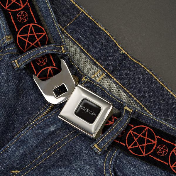 Buckle Down SUPERNATURAL-JOIN THE HUNT Full Color Black/White Seatbelt Belt - Supernatural Pentagram Icon Stripe Black/Red Webbing