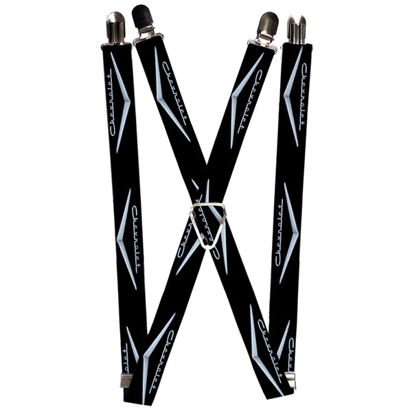 buckle down Suspenders - 1.0" - 1955-57 CHEVROLET V Emblem Black Silver