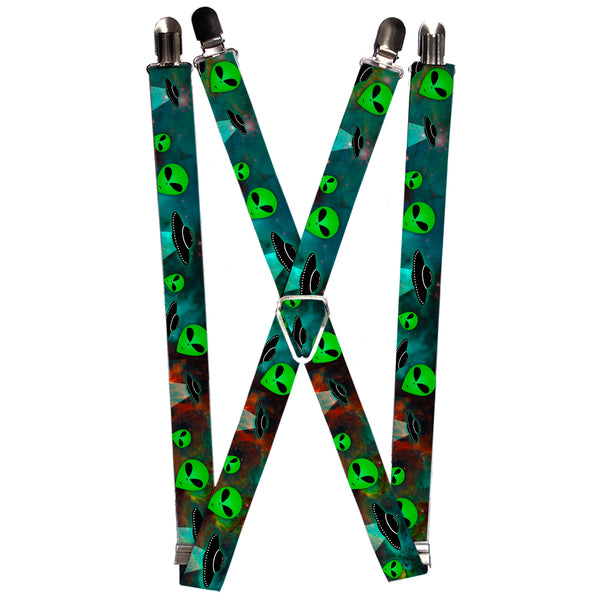 buckle down Suspenders - 1.0" - Aliens & UFO's Galaxy/Green/Black/White
