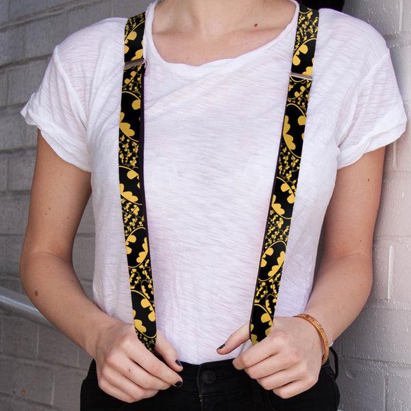 Buckle Down Suspenders - 1.0" - Bat Signals Stacked W CLOSE-UP Yellow Black