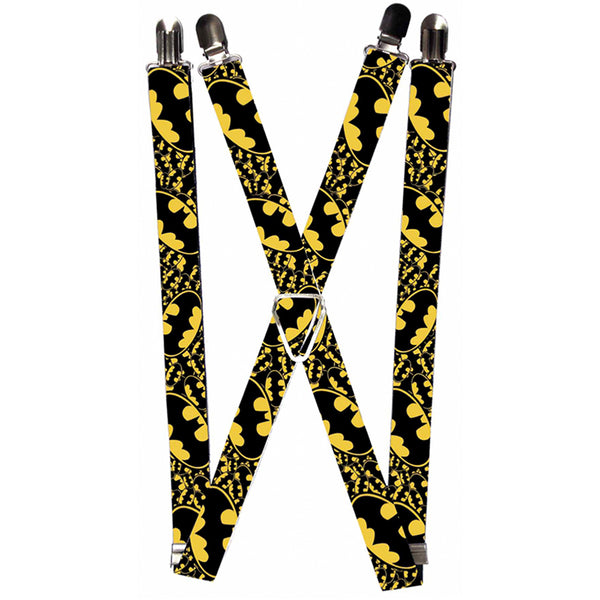 buckle down Suspenders - 1.0" - Bat Signals Stacked w CLOSE-UP Yellow Black