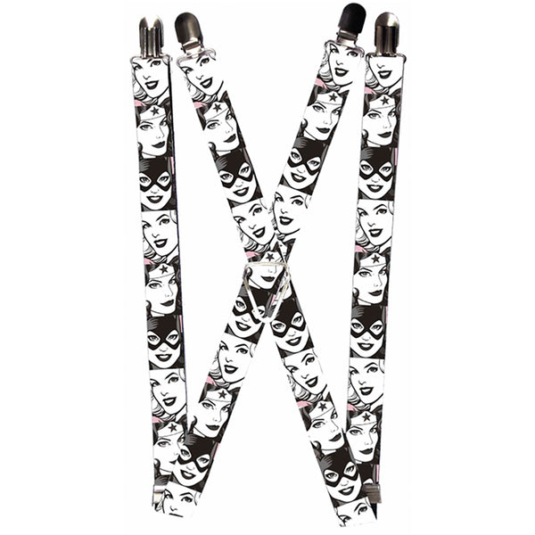 buckle down Suspenders - 1.0" - Batgirl Supergirl Wonder Woman Retro Panels Black Pink White