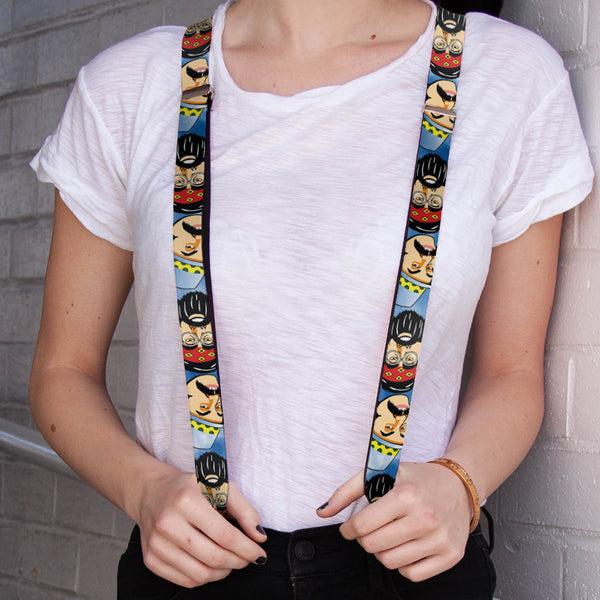 Buckle Down Suspenders - 1.0" - Cheech & Chong Caricature Faces3 Tie Dye Blues