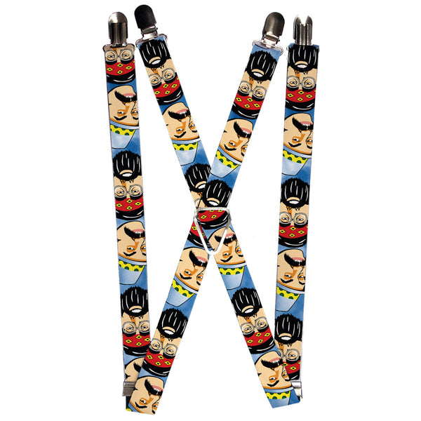 buckle down Suspenders - 1.0" - Cheech & Chong Caricature Faces3 Tie Dye Blues