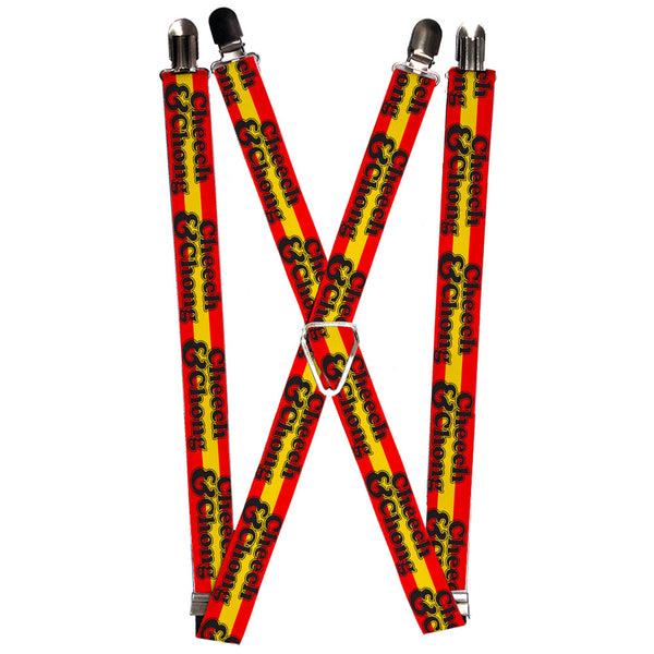 buckle down Suspenders - 1.0" - CHEECH & CHONG Text Logo Stripe Red Yellow Black