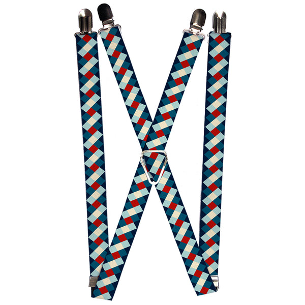 buckle down Suspenders - 1.0" - Diamond Plaid Blues Khaki Red