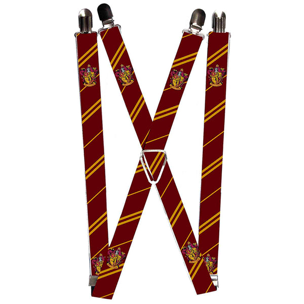 buckle down Suspenders - 1.0" - GRYFFINDOR Crest Stripe Burgundy Gold