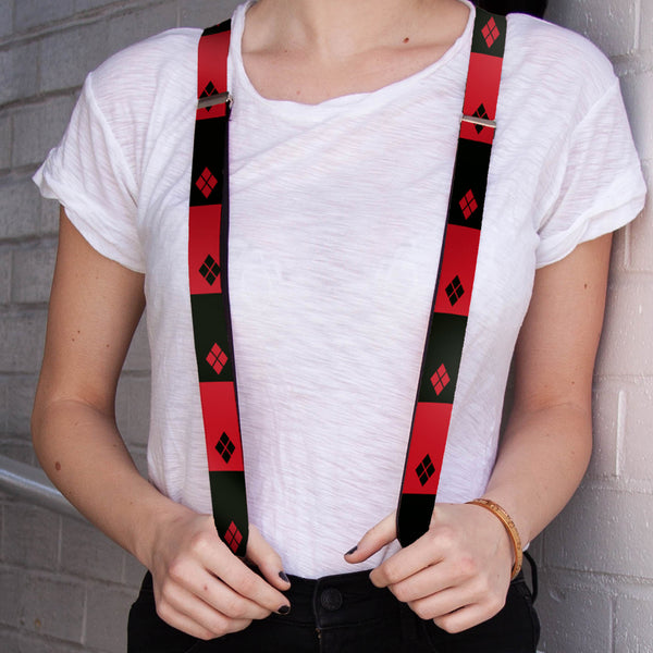 Buckle Down Suspenders - 1.0" - Harley Quinn Diamond Blocks2 Red Black Black Red