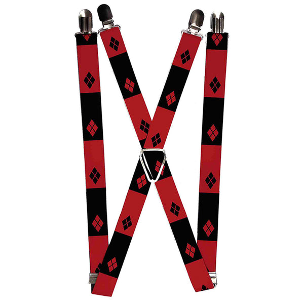 buckle down Suspenders - 1.0" - Harley Quinn Diamond Blocks2 Red Black Black Red