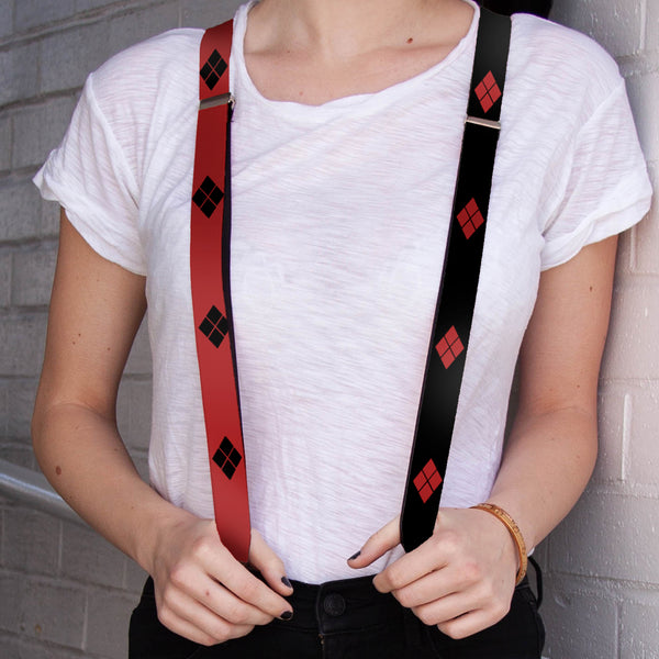 Buckle Down Suspenders - 1.0" - Harley Quinn Diamonds Red Black + Black Red