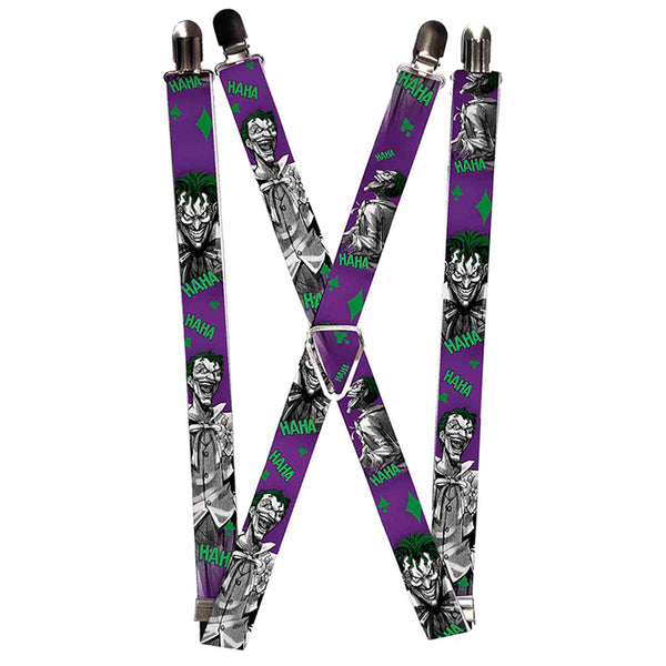 buckle down Suspenders - 1.0" - Joker Laughing Poses HAHA Purple Green Black White