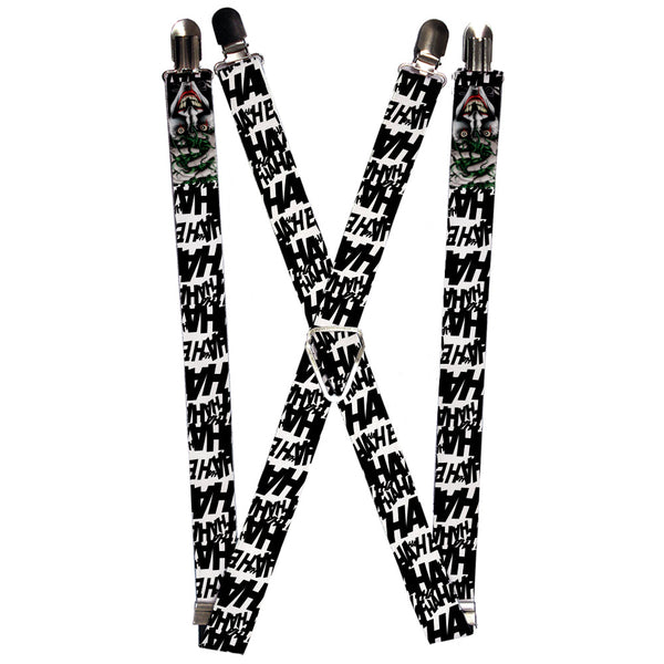 buckle down Suspenders - 1.0" - Joker The Killing Joke Holding Head Pose HAHAHA Repeat White Black