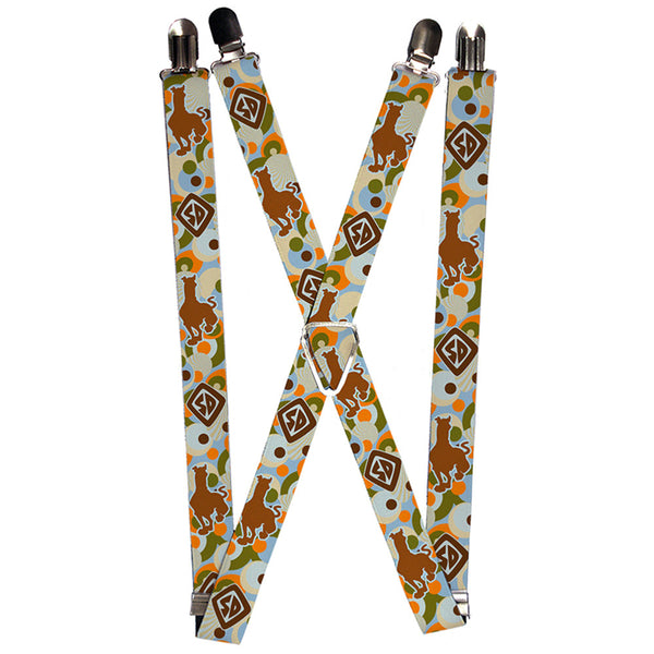buckle down Suspenders - 1.0" - Scooby Doo Pose Silhouette SD Dog Tag Dots Blue Tan Orange Olive Browns