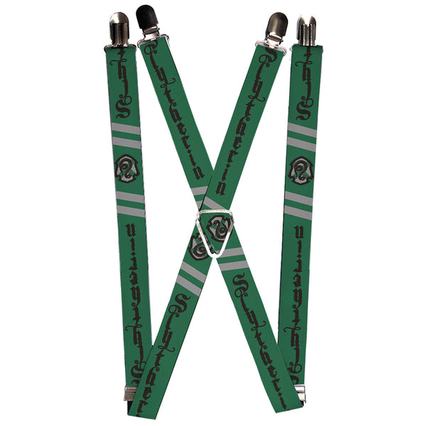 buckle down Suspenders - 1.0" - SLYTHERIN Badge 2-Stripe Green Gray Black
