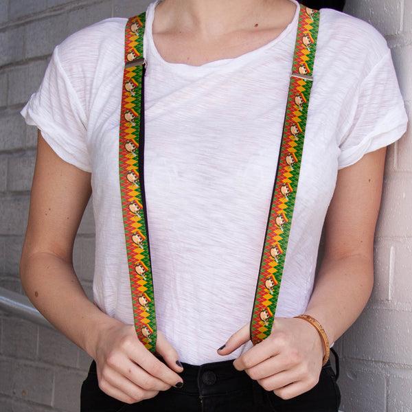 Buckle Down Suspenders - 1.0" - Smoking Monkey Repeat Argyle Rasta