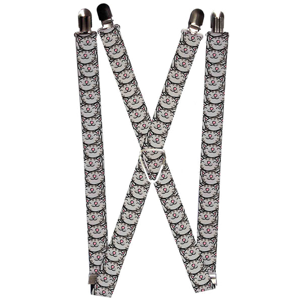 buckle down Suspenders - 1.0" - Soft Kitty Face CLOSE-UP Gray