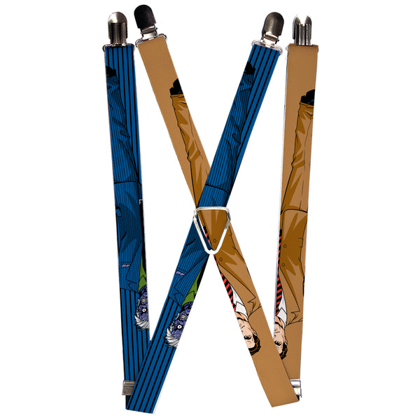 buckle down Suspenders - 1.0" - Split Poses Harvey Dent Brown + Two-Face Pinstripe Blue Black