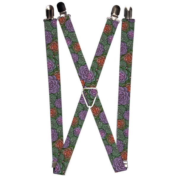 buckle down Suspenders - 1.0" - Succulents Stacked Green Pink Orange