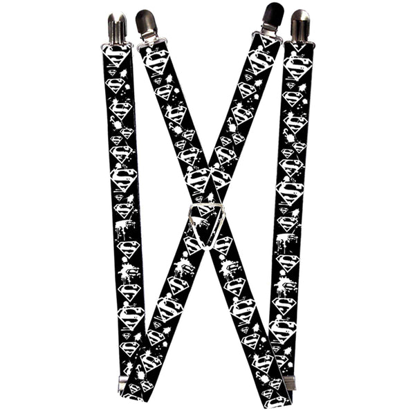 buckle down Suspenders - 1.0" - Superman Shield Splatter Black White