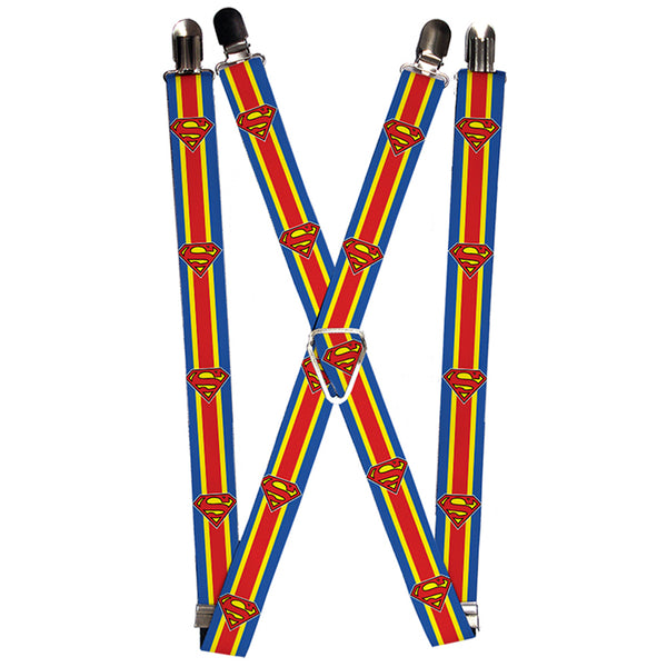 buckle down Suspenders - 1.0" - Superman Shield Stripe Blue Yellow Red