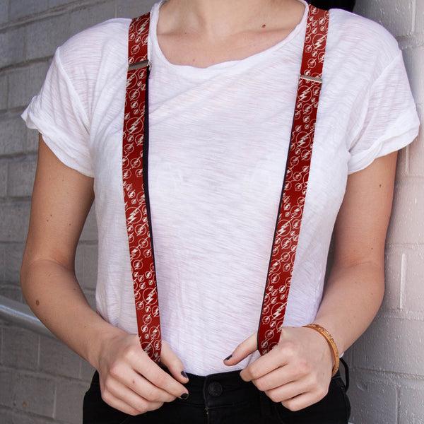 Buckle Down Suspenders - 1.0" - The Flash Logo5 Scattered Weathered Burgundy White