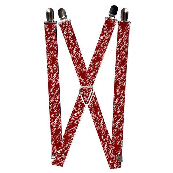 buckle down Suspenders - 1.0" - The Flash Logo5 Scattered Weathered Burgundy White