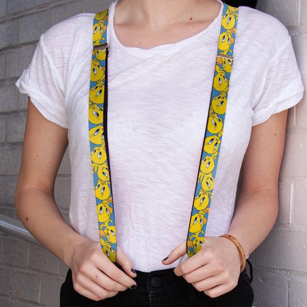 Buckle Down Suspenders - 1.0" - Tweety Bird Poses Baby Blue