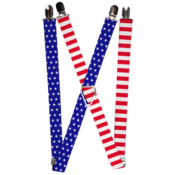 buckle down Suspenders - 1.0" - United States Flag Split Stars Blue/White + Stripes Red/White
